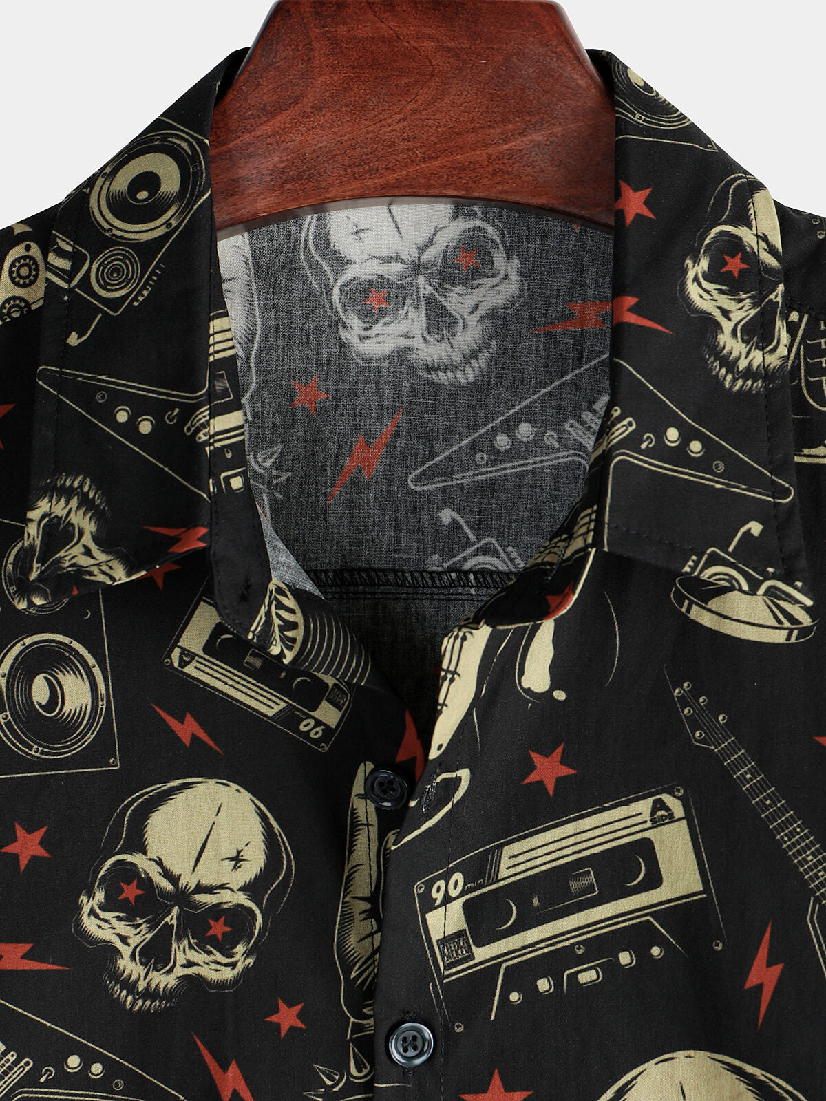 Camicia hawaiana da uomo con teschio e musica punk rock and roll