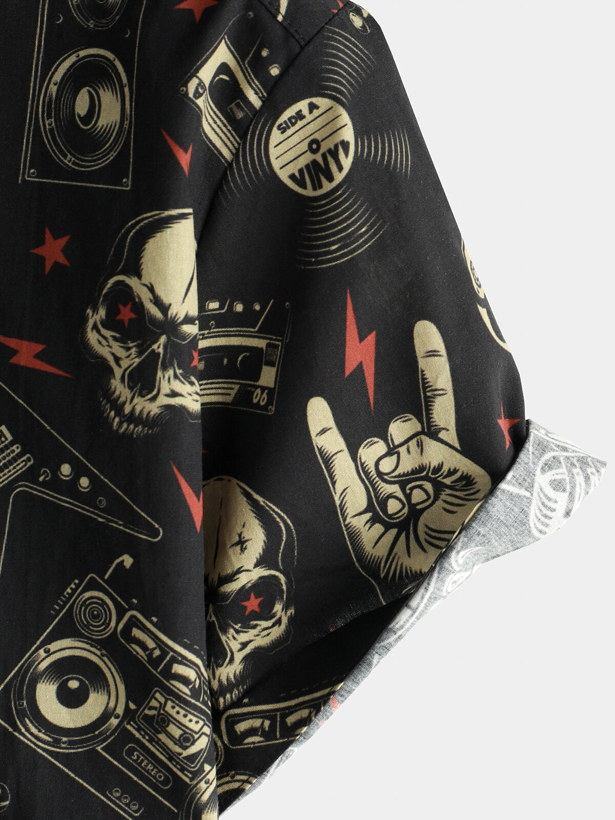 Camicia hawaiana da uomo con teschio e musica punk rock and roll
