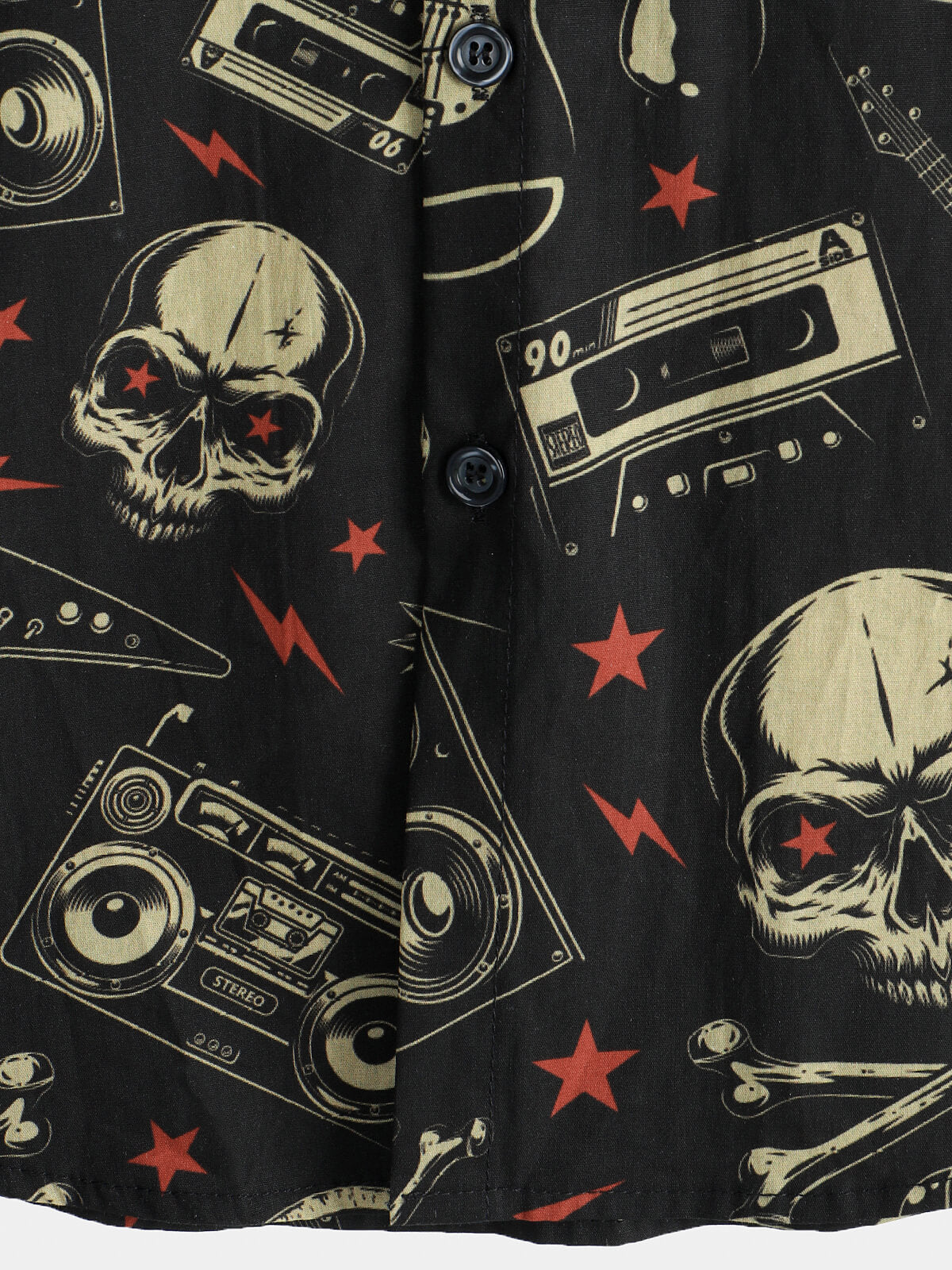 Camicia hawaiana da uomo con teschio e musica punk rock and roll