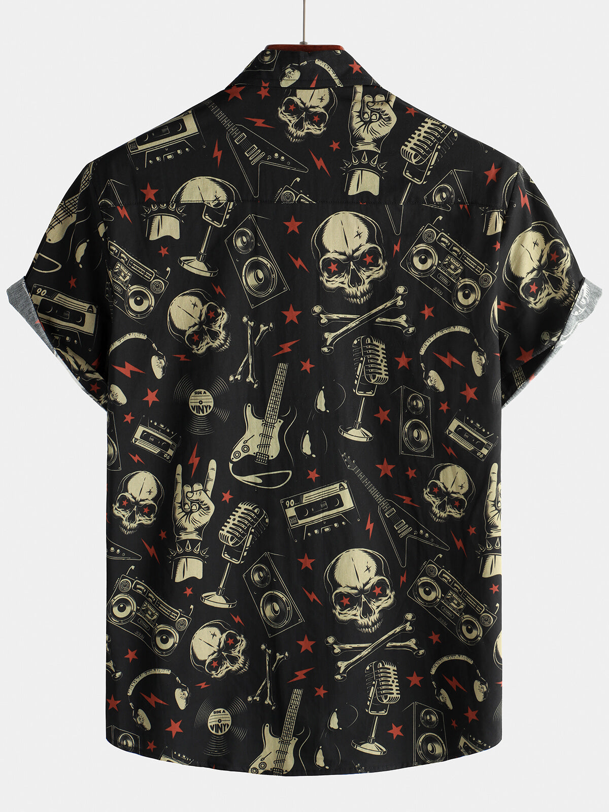 Camicia hawaiana da uomo con teschio e musica punk rock and roll
