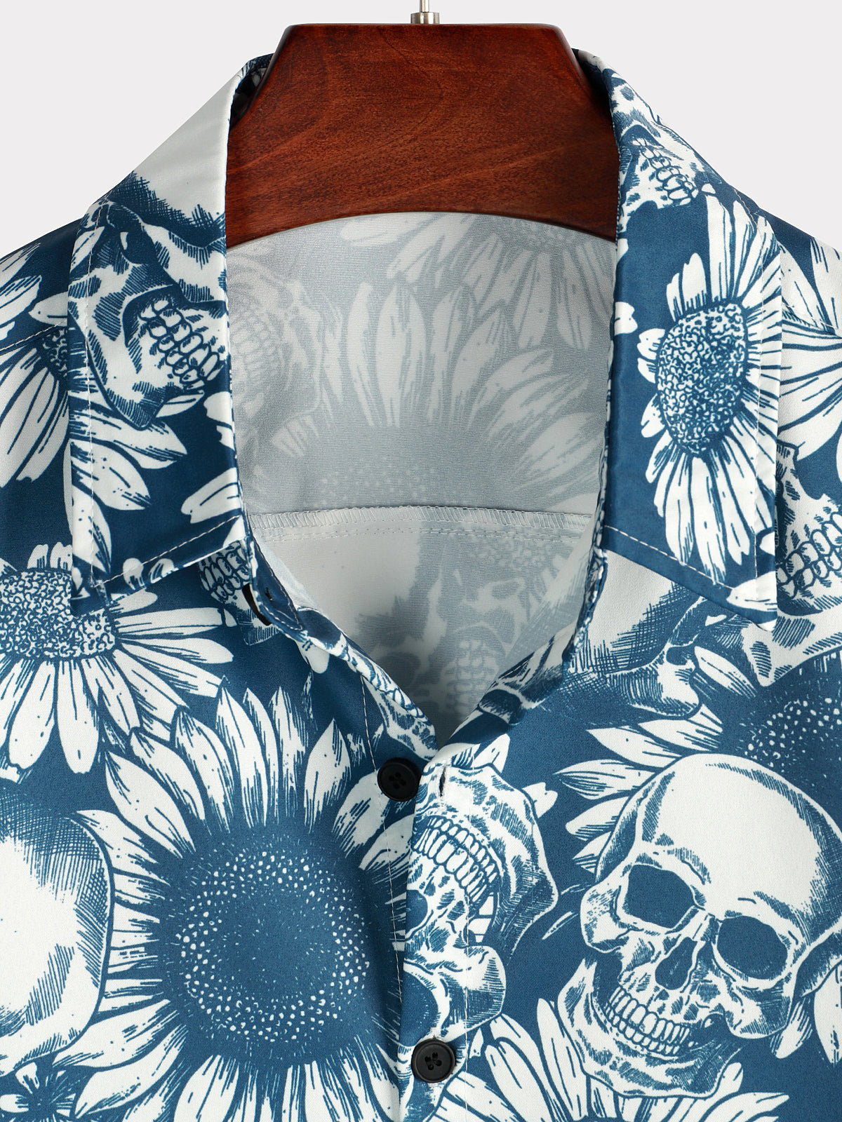 Camicia hawaiana a maniche corte con teschio e girasole floreale da uomo