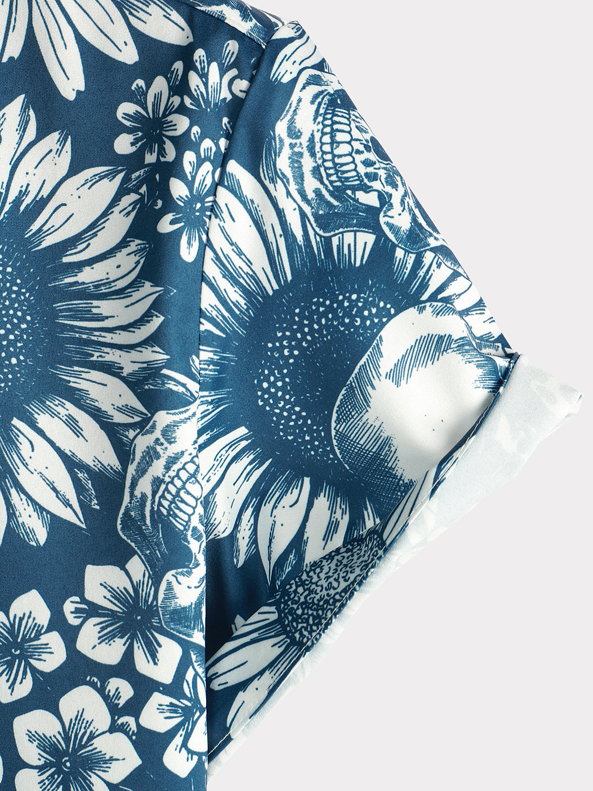Camicia hawaiana a maniche corte con teschio e girasole floreale da uomo