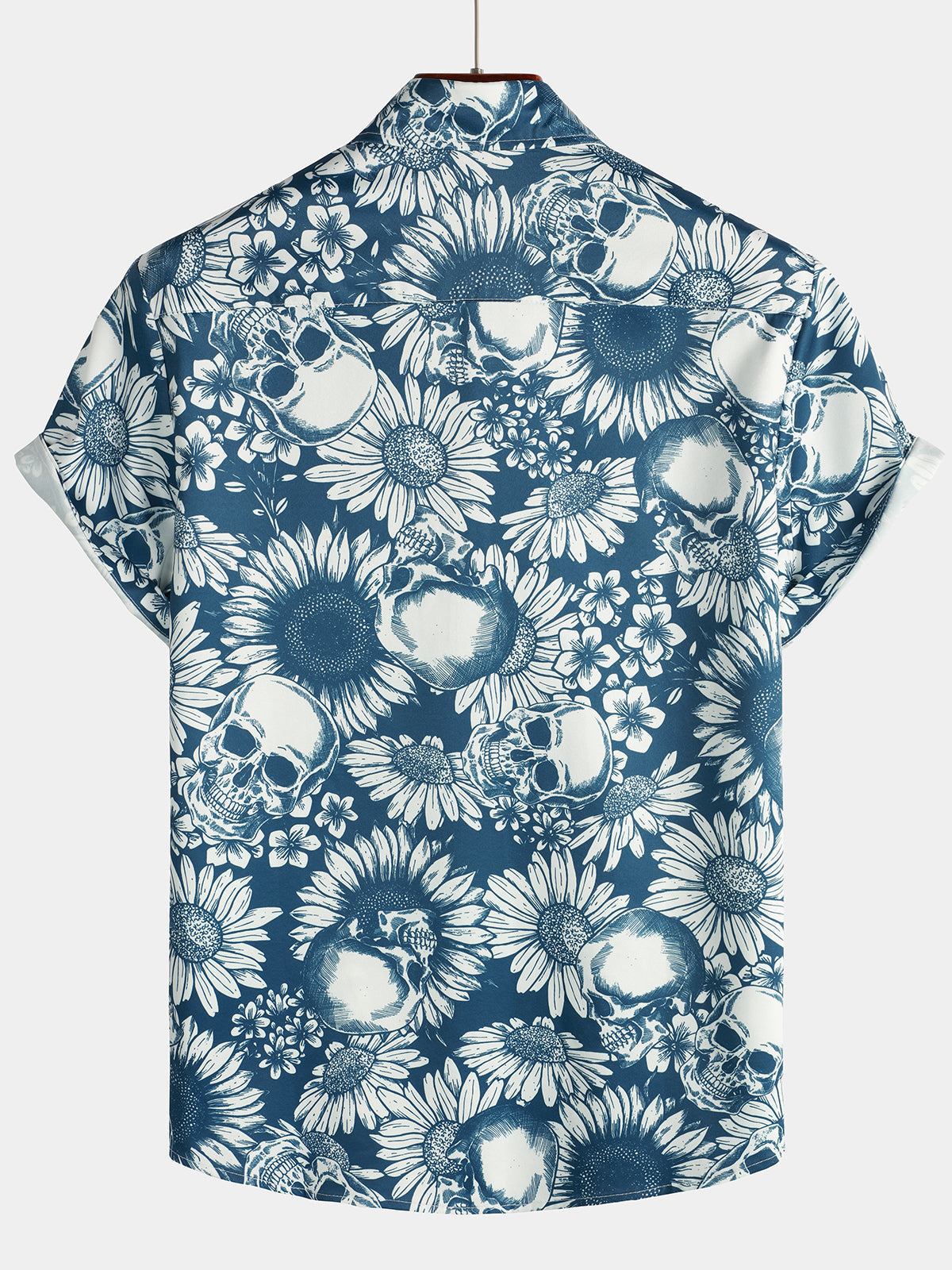 Camicia hawaiana a maniche corte con teschio e girasole floreale da uomo