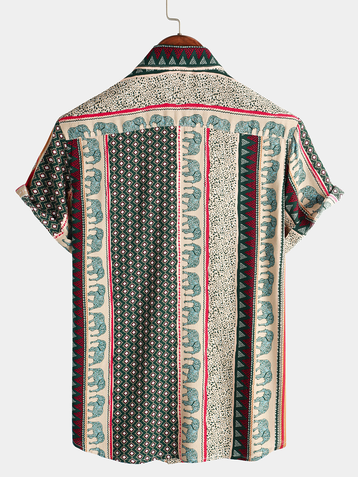 Camicia a maniche corte con stampa a righe retrò da uomo