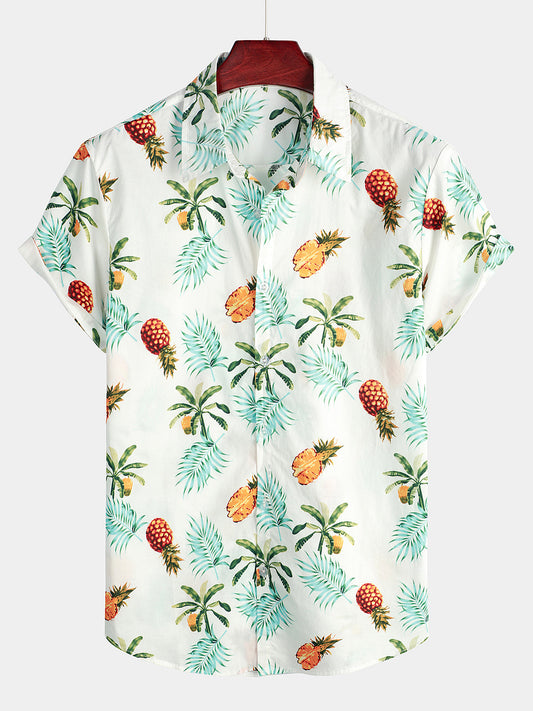 Camicia hawaiana corta da uomo con stampa di ananas