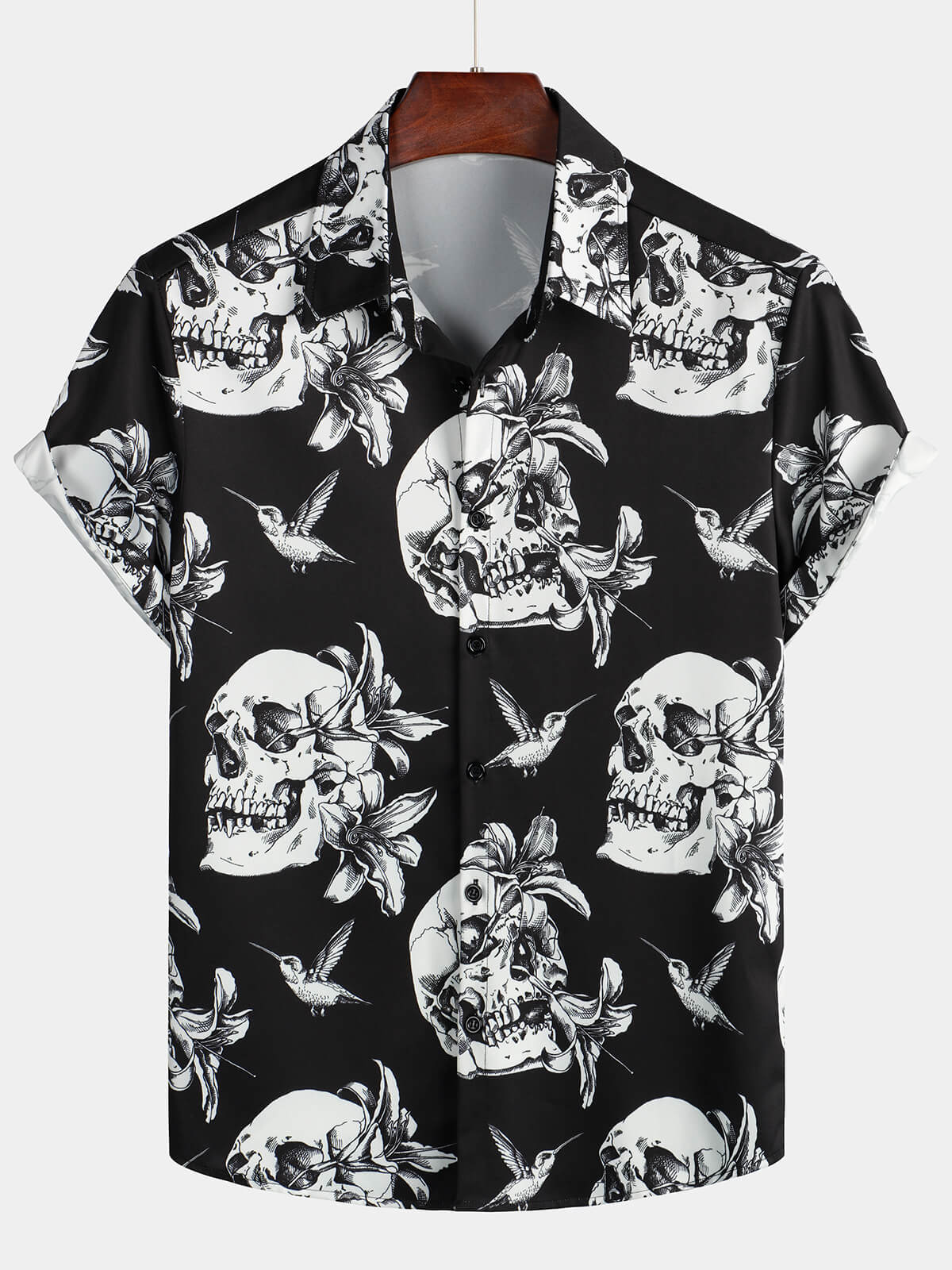 Camicia hawaiana a maniche corte con teschio punk rock da uomo