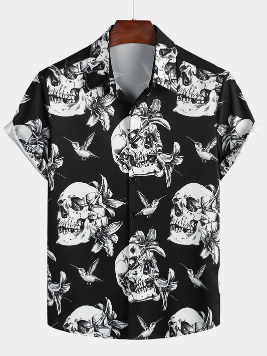 Camicia hawaiana a maniche corte con teschio punk rock da uomo