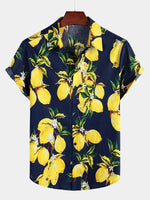 Camicia hawaiana estiva da uomo a maniche corte con stampa di limoni gialli tropicali