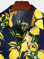 Camicia hawaiana estiva da uomo a maniche corte con stampa di limoni gialli tropicali