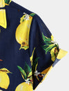 Camicia hawaiana estiva da uomo a maniche corte con stampa di limoni gialli tropicali