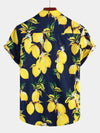 Camicia hawaiana estiva da uomo a maniche corte con stampa di limoni gialli tropicali