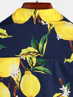 Camicia hawaiana estiva da uomo a maniche corte con stampa di limoni gialli tropicali