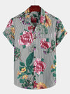 Camicia Hawaiian a Maniche Corte con Stampa a Strisce e Fiori per Uomo