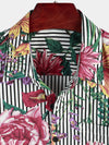 Camicia Hawaiian a Maniche Corte con Stampa a Strisce e Fiori per Uomo