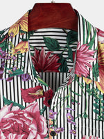 Camicia Hawaiian a Maniche Corte con Stampa a Strisce e Fiori per Uomo
