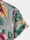 Camicia Hawaiian a Maniche Corte con Stampa a Strisce e Fiori per Uomo