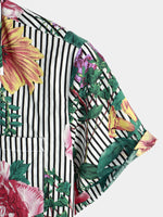 Camicia Hawaiian a Maniche Corte con Stampa a Strisce e Fiori per Uomo