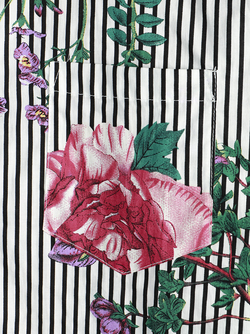Camicia Hawaiian a Maniche Corte con Stampa a Strisce e Fiori per Uomo