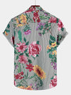 Camicia Hawaiian a Maniche Corte con Stampa a Strisce e Fiori per Uomo