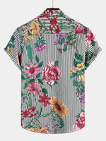 Camicia Hawaiian a Maniche Corte con Stampa a Strisce e Fiori per Uomo