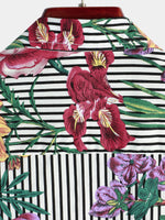 Camicia Hawaiian a Maniche Corte con Stampa a Strisce e Fiori per Uomo