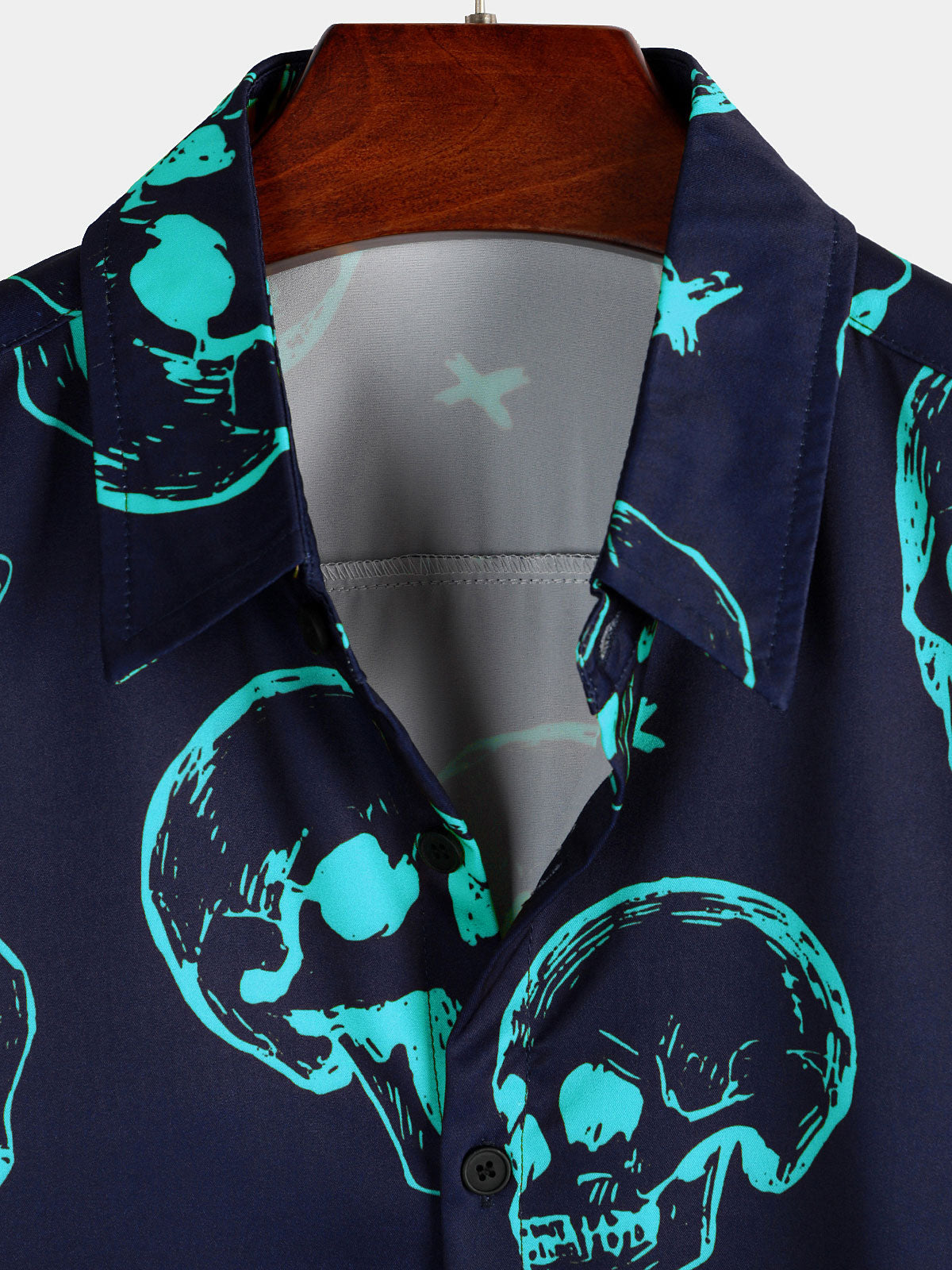 Camicia hawaiana con stampa teschio blu da uomo