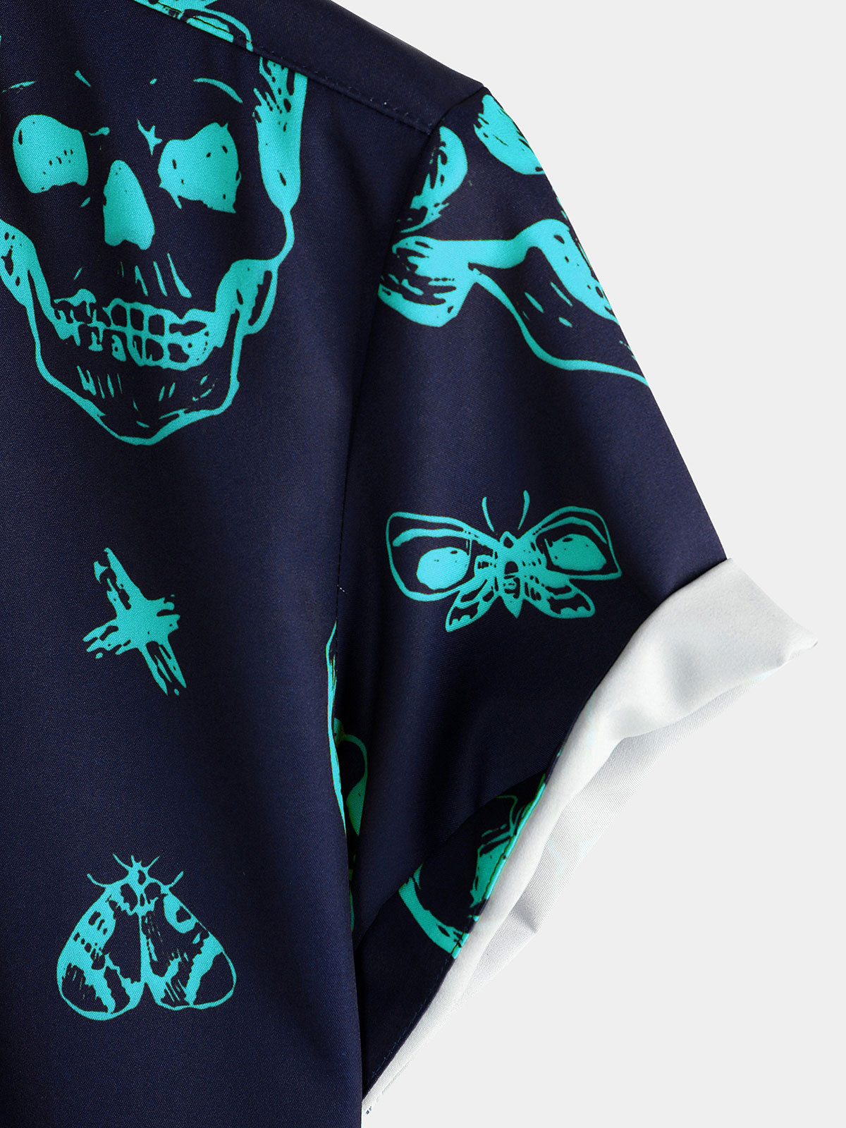 Camicia hawaiana con stampa teschio blu da uomo