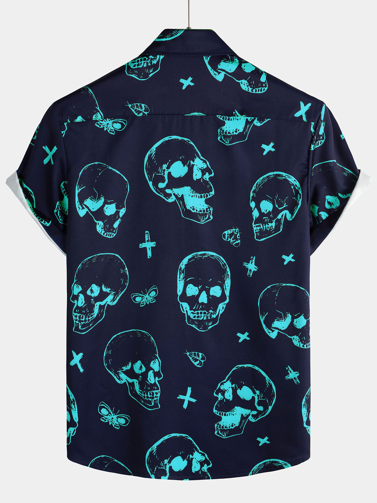 Camicia hawaiana con stampa teschio blu da uomo
