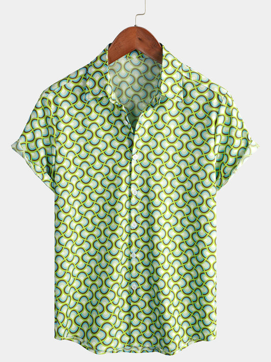 Camicia estiva da spiaggia a maniche corte verde da uomo