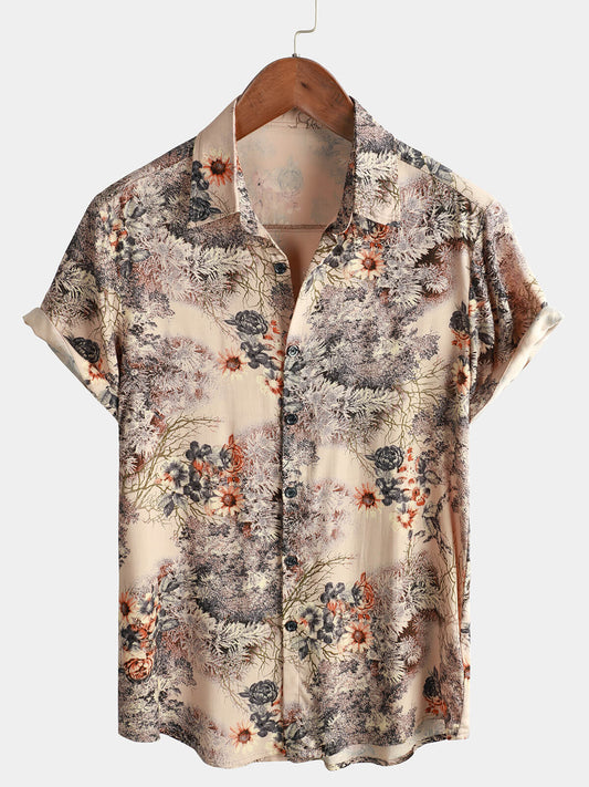 Camicia casual retrò con stampa floreale da uomo