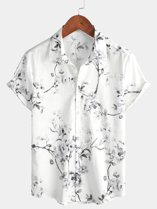 Camicia hawaiana da spiaggia bianca floreale da uomo