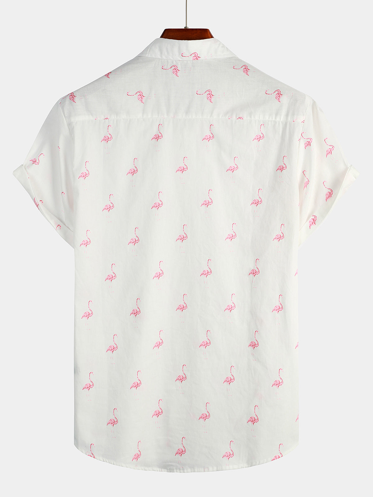 Camicia corta da uomo con stampa di fenicotteri rosa e bottoni