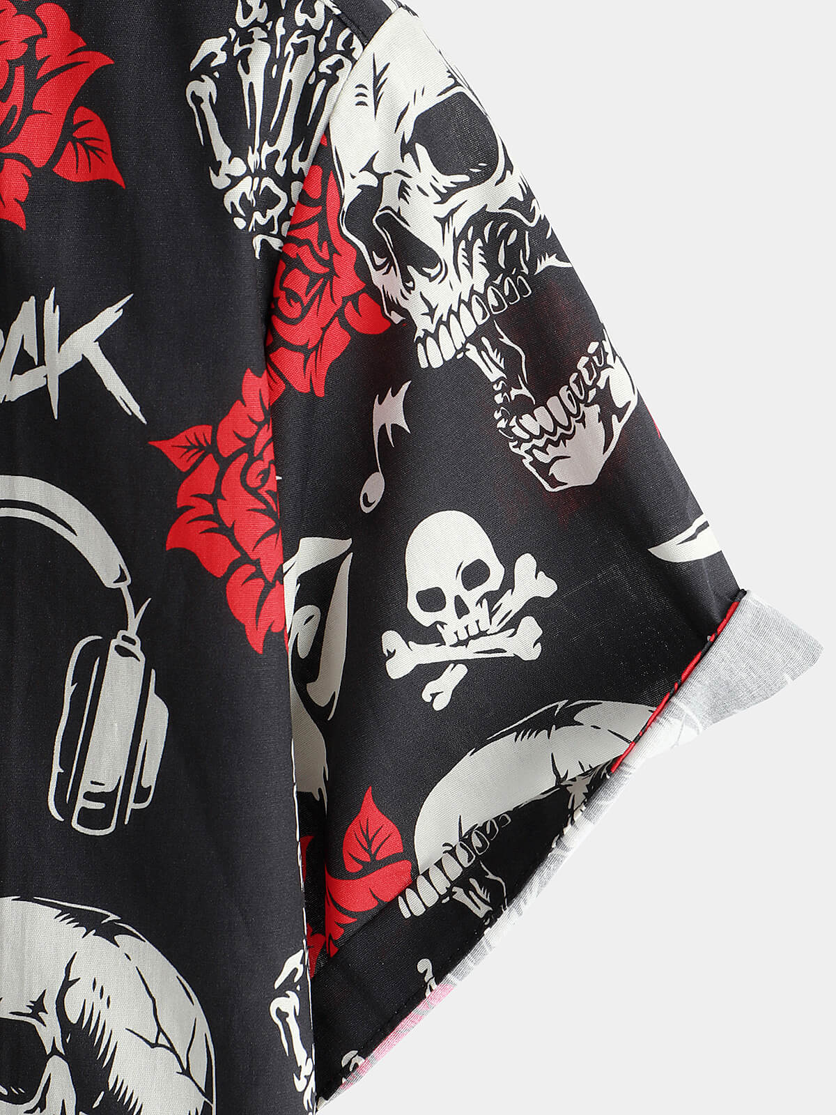 Camicia punk rock da uomo con stampa floreale di rose e teschi