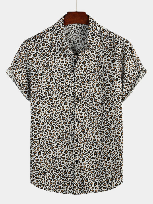Camicia corta da uomo con stampa leopardata rock