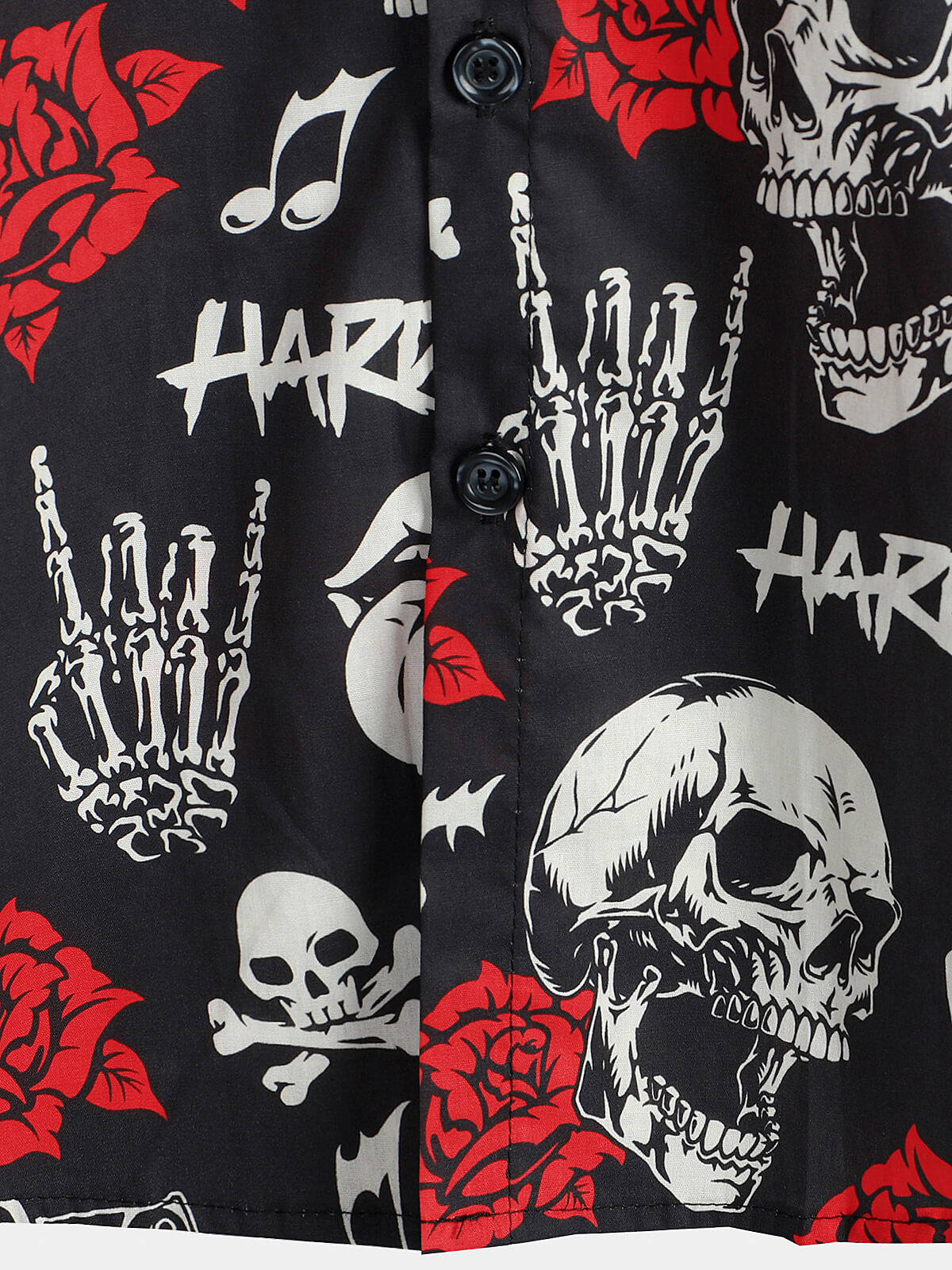 Camicia punk rock da uomo con stampa floreale di rose e teschi