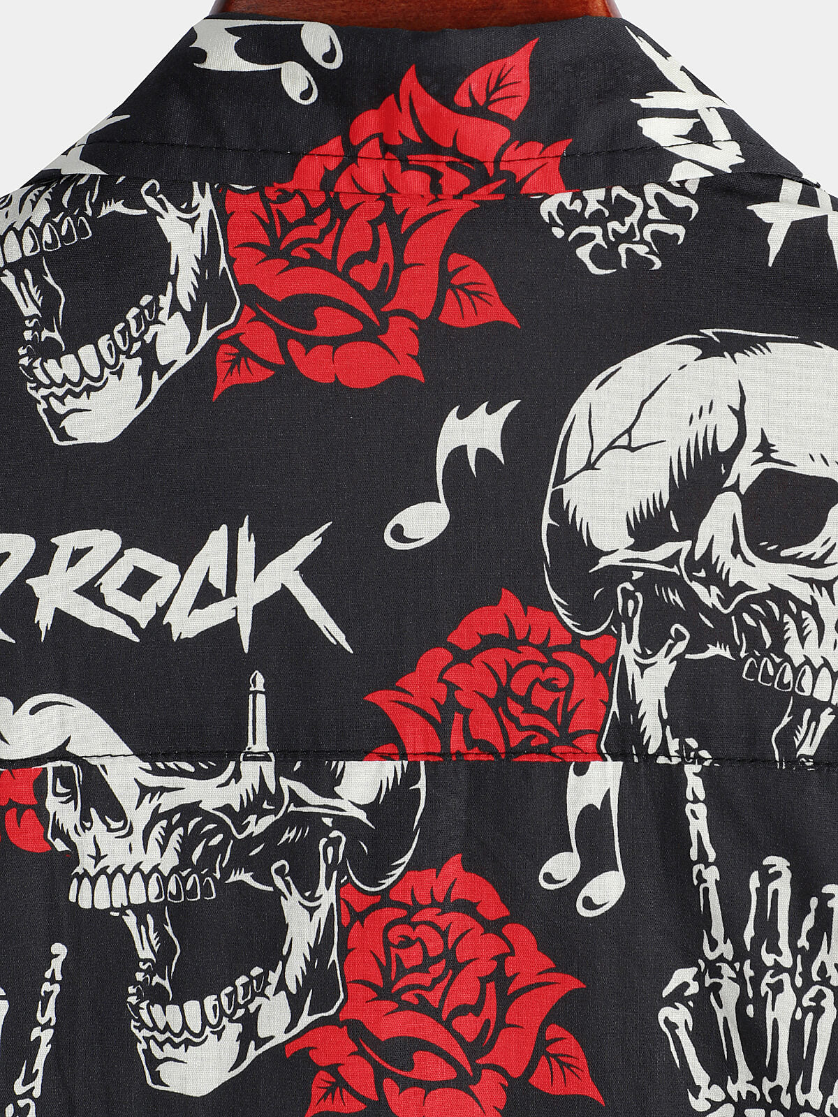 Camicia punk rock da uomo con stampa floreale di rose e teschi