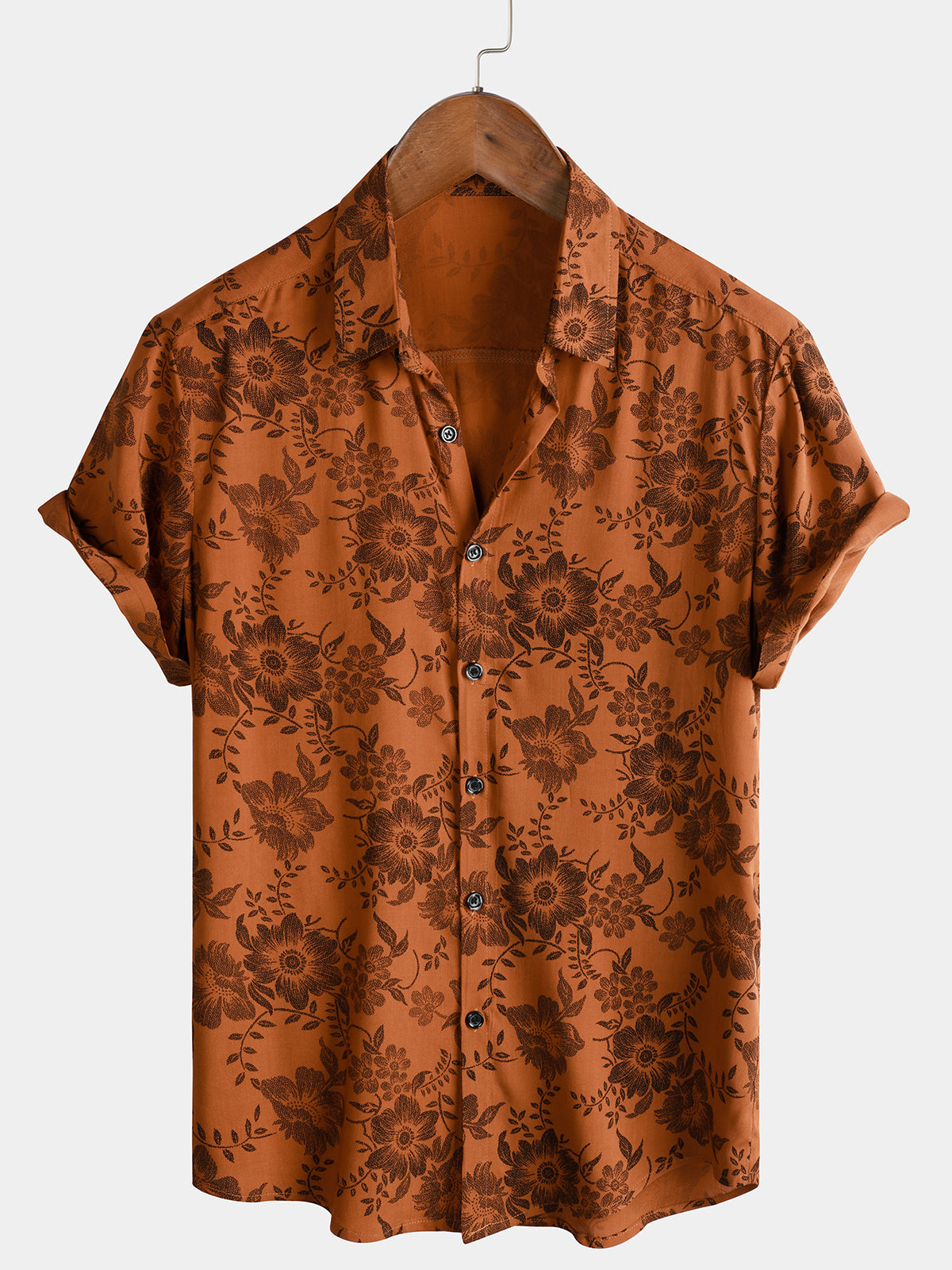 Camicia da uomo con stampa floreale marrone