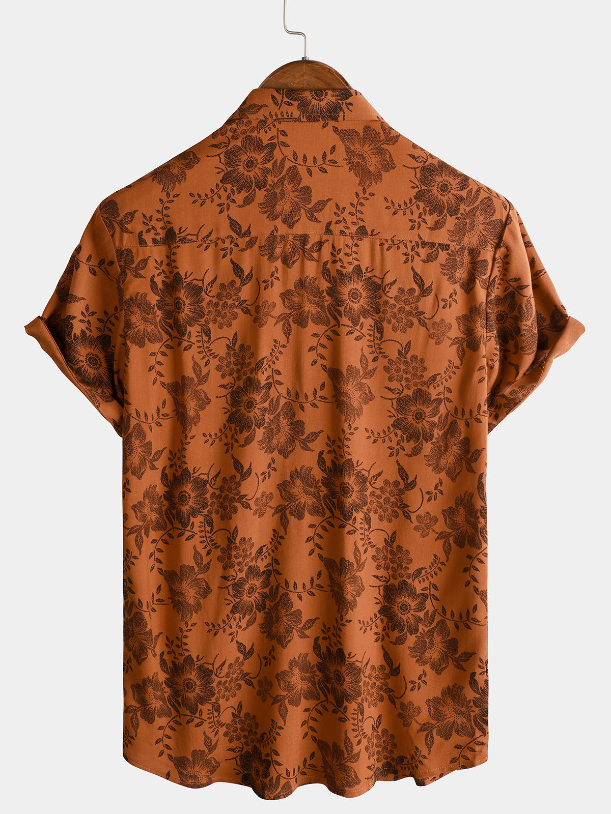 Camicia da uomo con stampa floreale marrone