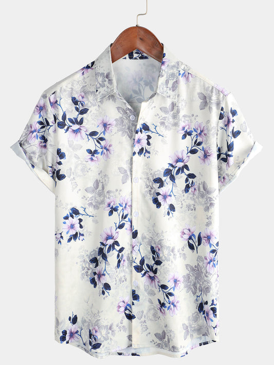 Camicia estiva da uomo a maniche corte con stampa floreale