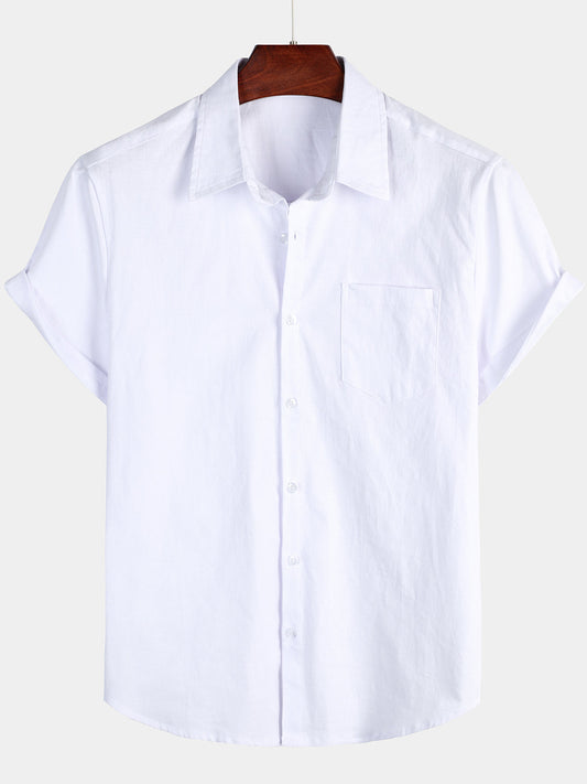 Camicia casual a maniche corte in lino e cotone da uomo