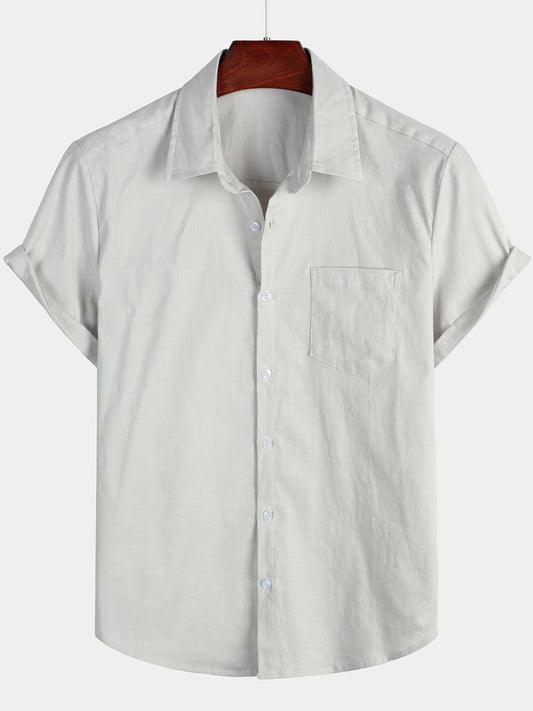 Camicia casual a maniche corte in lino e cotone da uomo
