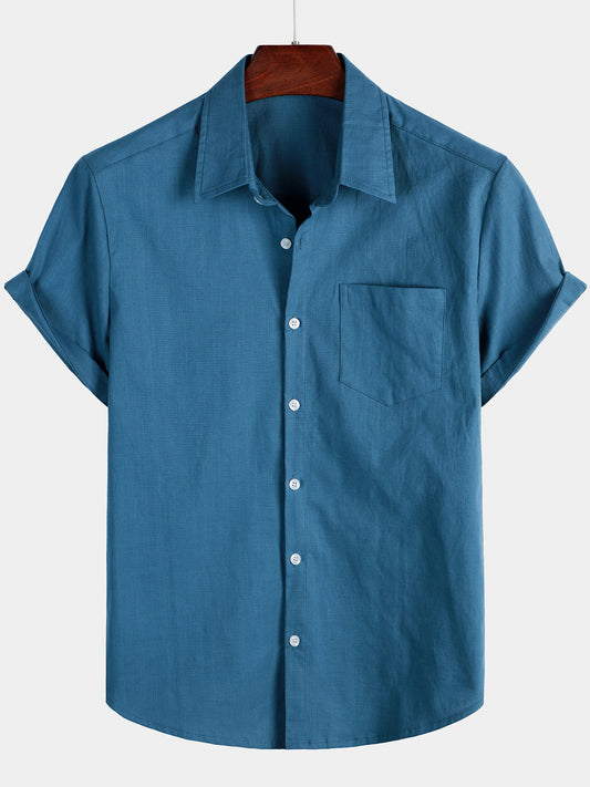 Camicia casual a maniche corte in lino e cotone da uomo