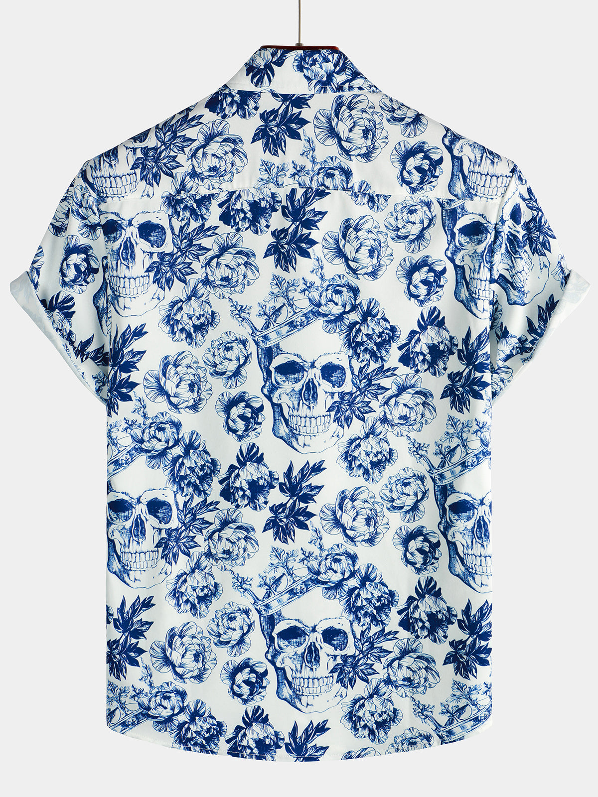 Camicia a maniche corte da uomo con stampa teschio e fiori