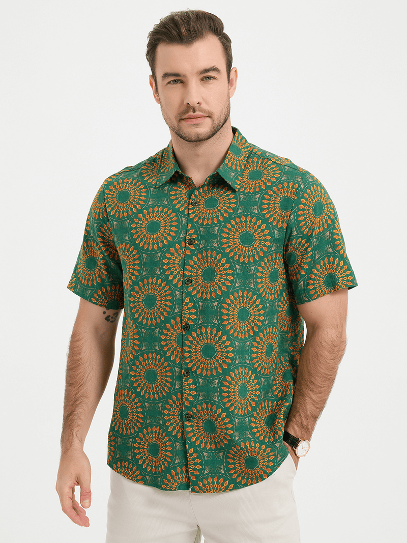 Camicia da uomo in cotone vintage a maniche corte