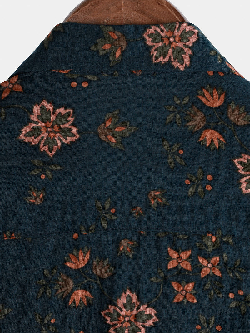 Camicia estiva da uomo in cotone motivo floreale