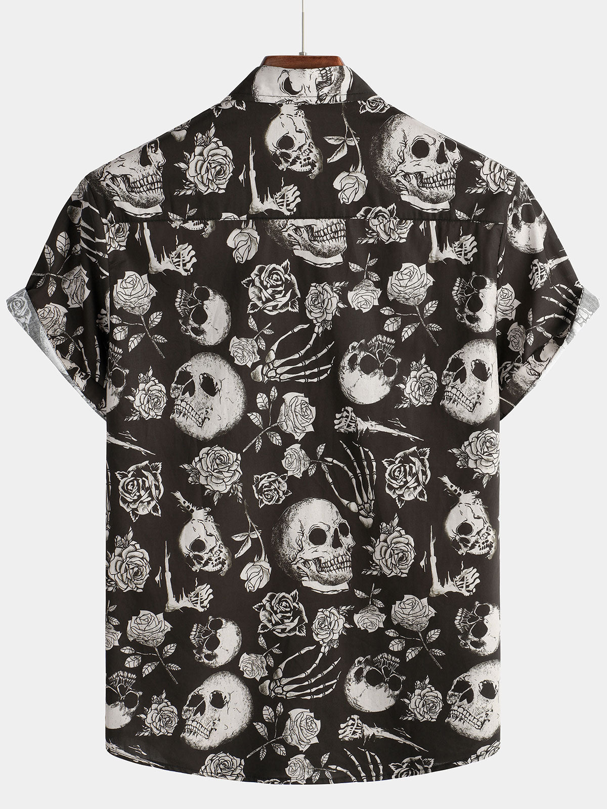 Maglietta da uomo con teschio e rosa floreale punk rock and roll