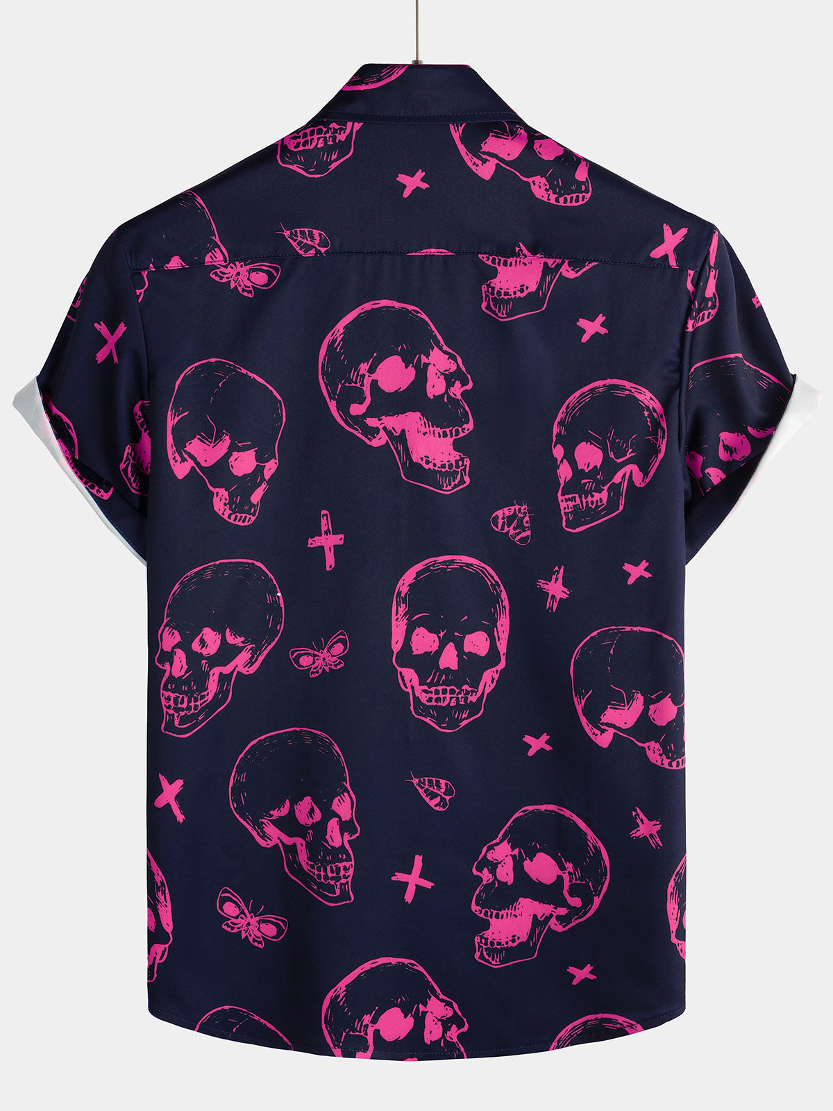 Camicia da uomo con stampa teschio rosa