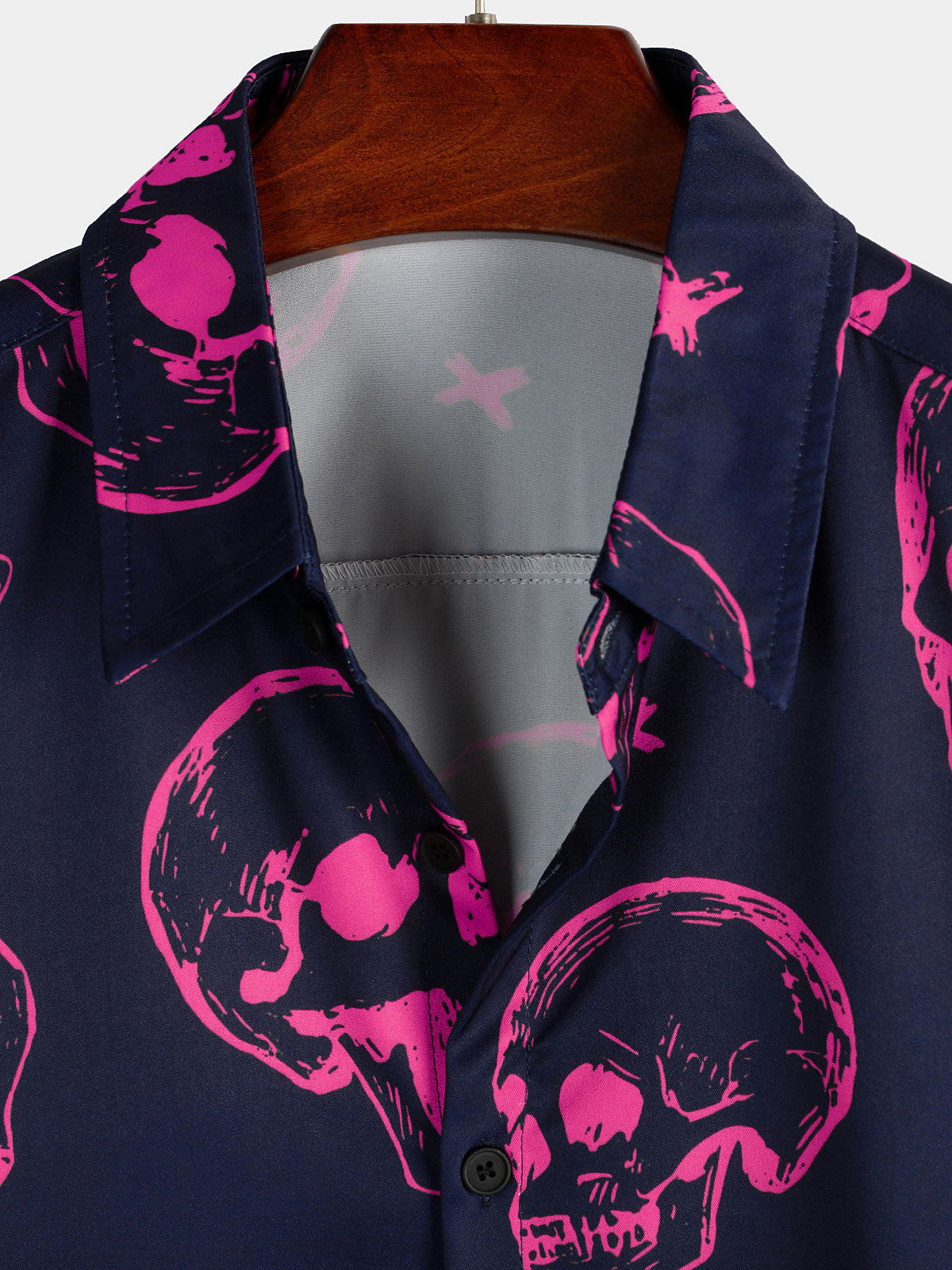 Camicia da uomo con stampa teschio rosa