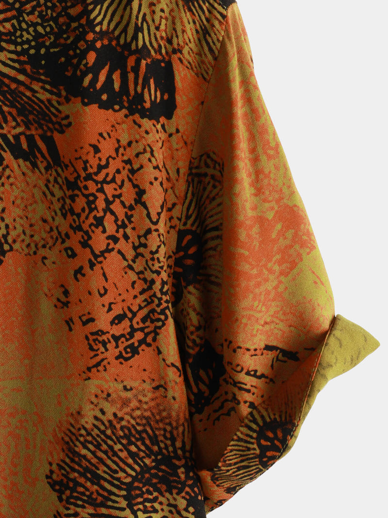 Camicia a maniche corte con stampa floreale retrò da uomo