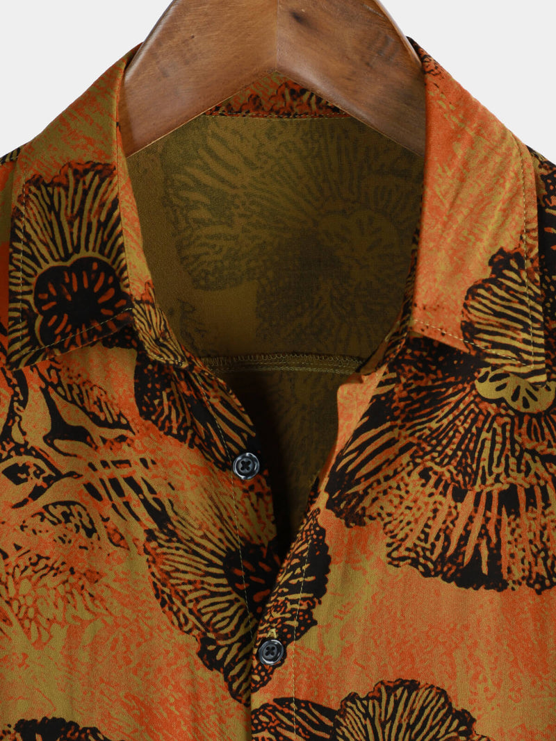 Camicia a maniche corte con stampa floreale retrò da uomo